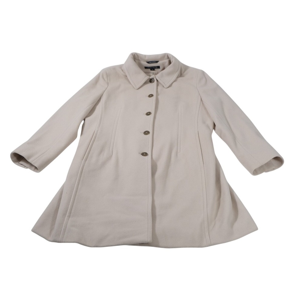 Anne Klein Coat Womens 14 Cream Lambswool Cashmere Button Front Long Jacket